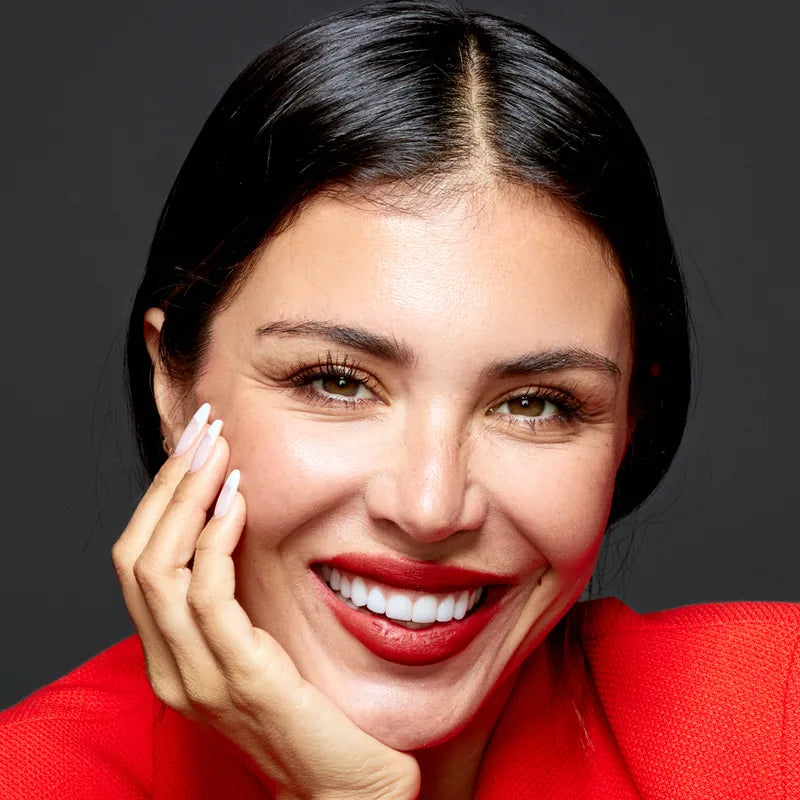 Red lipstick and a warm smile